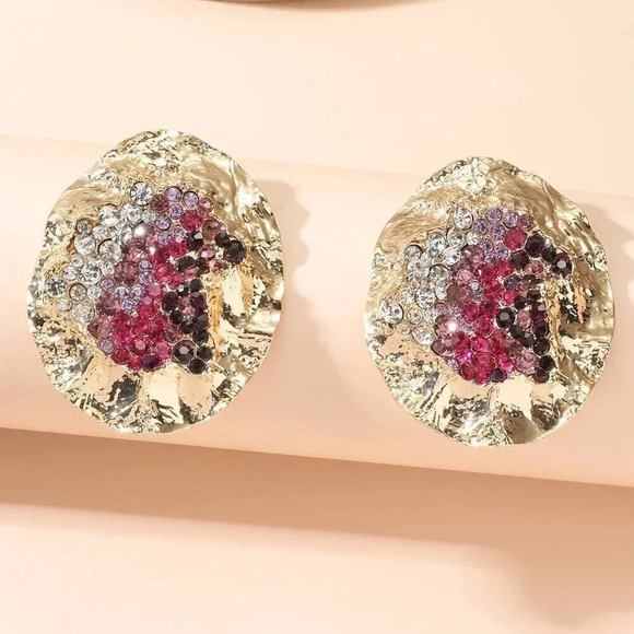 Multicolor Women's Random Color Rhinestone Decor Textured Stud Earring - Picture 2 of 7
